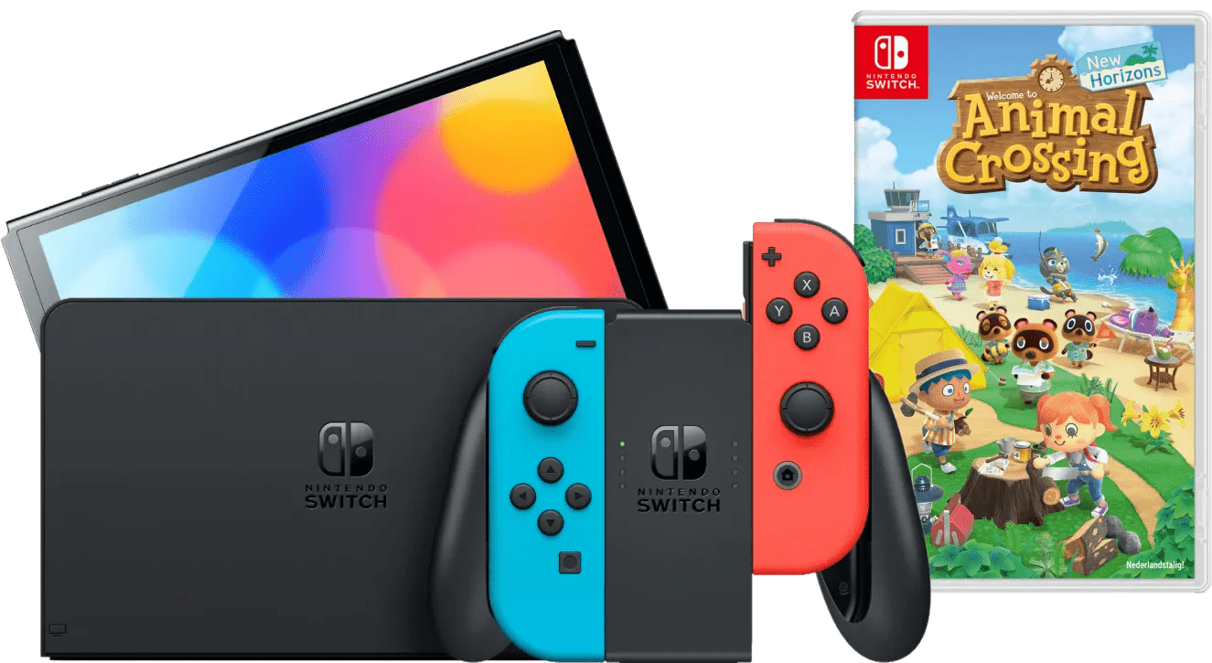 Nintendo Switch OLED Blauw/Rood + Animal Crossing New Horizons