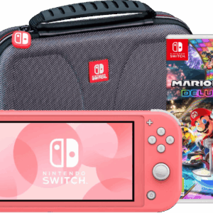 Nintendo Switch Lite Koraal + Mario Kart 8 Deluxe + Bigben Beschermtas