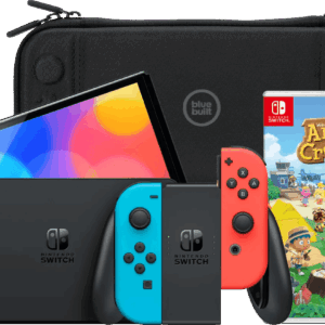 Nintendo Switch OLED Blauw/Rood + Animal Crossing New Horizons + BlueBuilt Beschermhoes