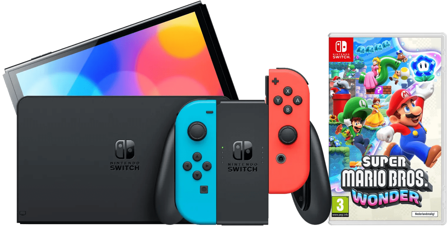 Nintendo Switch OLED Blauw/Rood + Super Mario Bros. Wonder