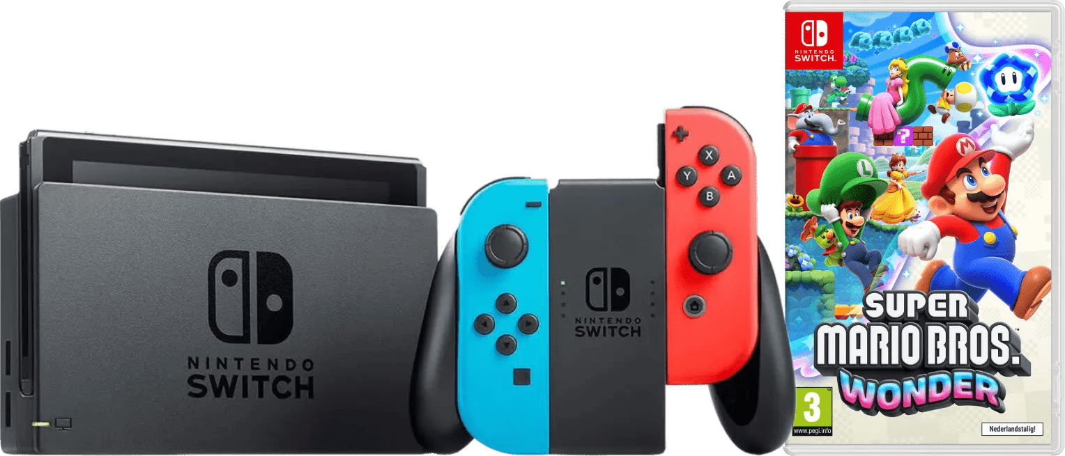 Nintendo Switch Rood/Blauw + Super Mario Bros. Wonder