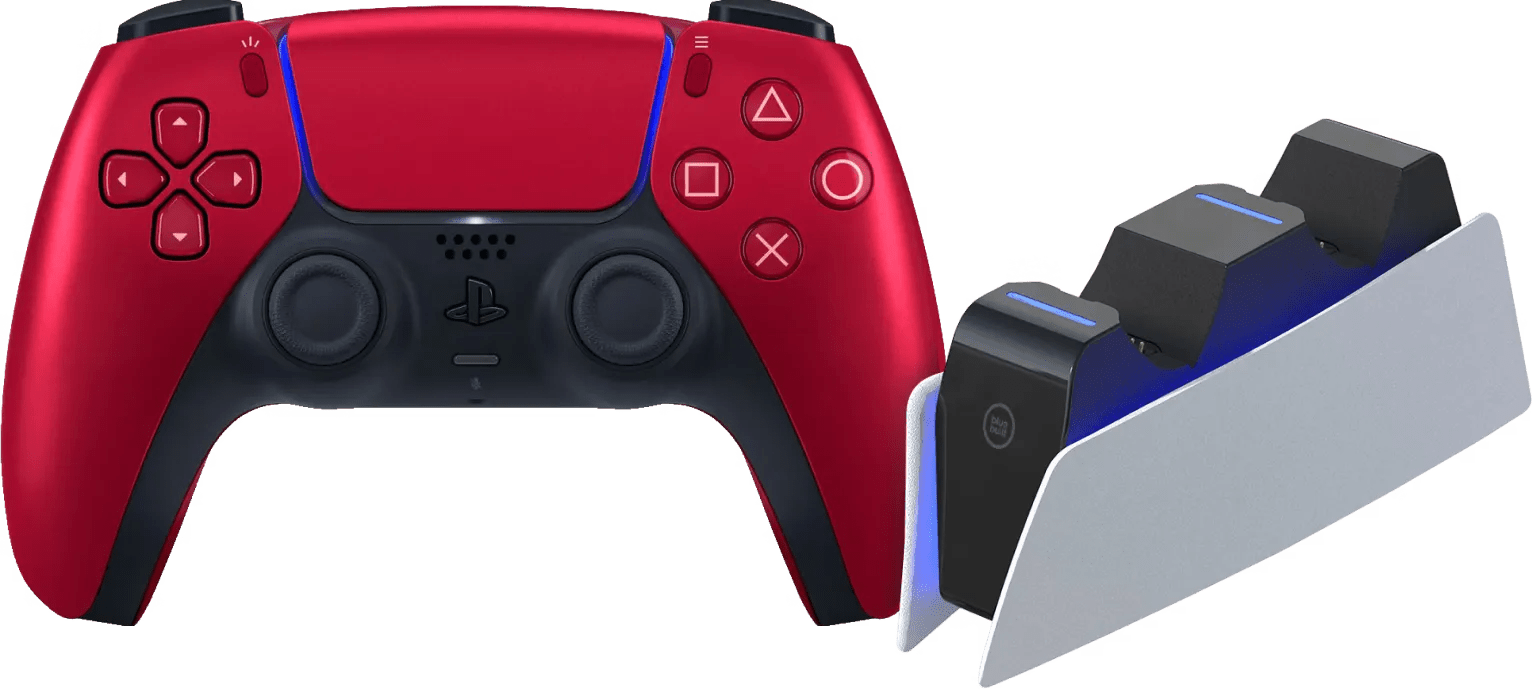 Sony Playstation 5 DualSense Draadloze Controller Volcanic Red + BlueBuilt oplaadstation