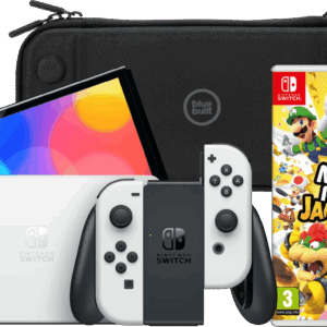 Nintendo Switch OLED Wit + Mario Party Jamboree + BlueBuilt Beschermhoes